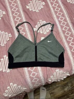 Nike Green-Gray & Black V-Neck Strappy Sports Bra
